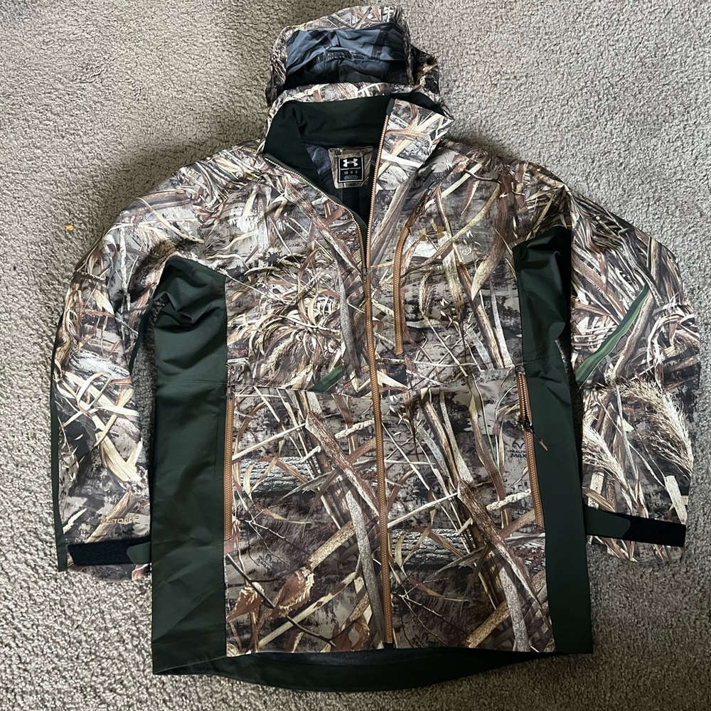 $250 Under Armour STORM RealTree Max-5 Waterproof Premium Camo Jacket coat hood